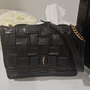 Salvatore Ferragamo Black Woven Shoulder Bag